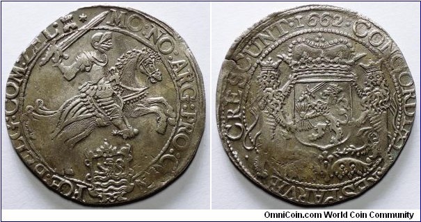Republic of the United Netherlands, Zeeland, Ducaton / Silver rider (early type), 1662. Delm. 1024; V. 81.1; HNPM 43; Dav. 4942.