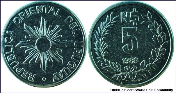 Uruguay5NuevoPesos-km92-1989