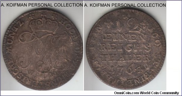 KM-201, 1764 German State Munster 1/12 thaler (doppelgroschen); billon; good or about, quite worn specimen of this 6 year type.