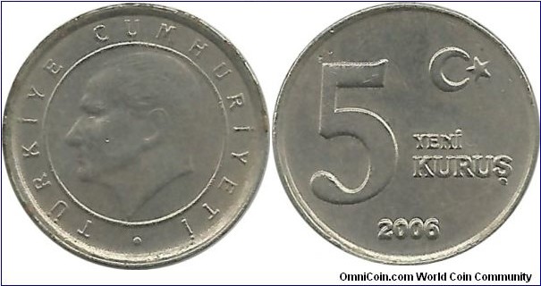 Türkiye 5 YeniKuruş 2006 (Yeni=New)