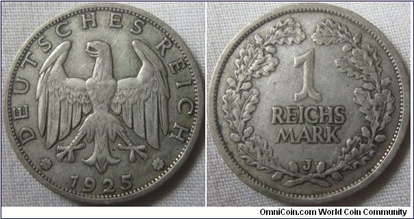 1925 J 1 .500 silver Reich Mark 6,800,000 minted