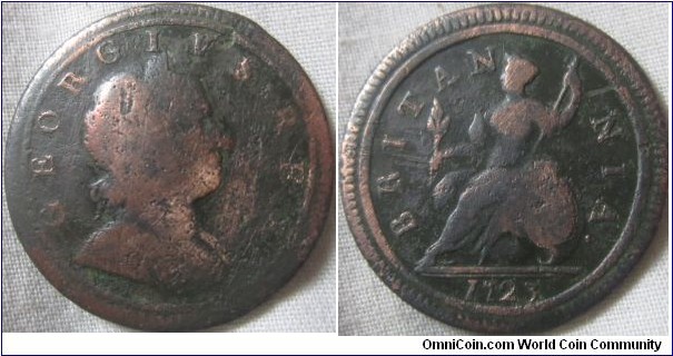 1723 halfpenny, unusual open 3.