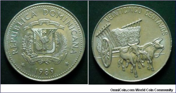 Dominican Republic 25 centavos.
1989