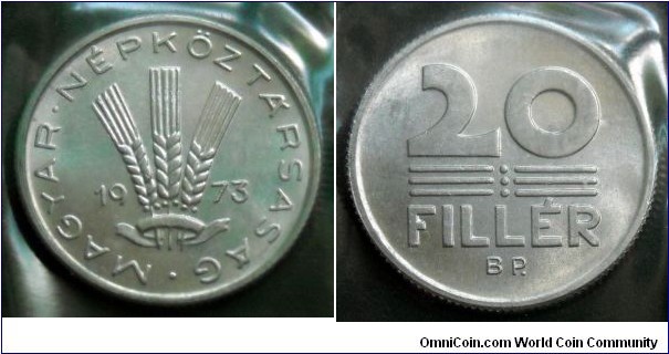 Hungary 20 filler from 1973 annual coin set.
