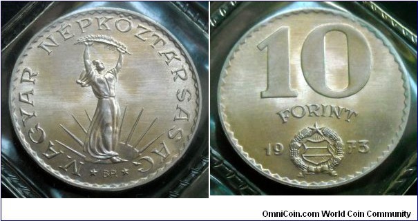 Hungary 10 forint from 1973 annual coin set. Mintage: 78.000 pieces.
