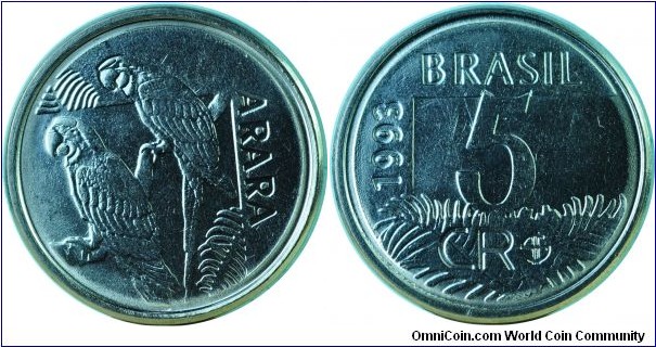 Brazil5CruzeirosReals-Arara-km627-1993