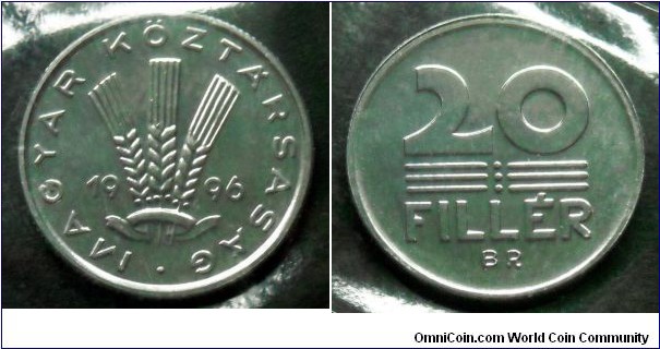 Hungary 20 filler from 1996 annual coin set. Mintage: 20.000 pieces.