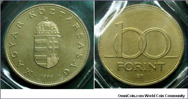 Hungary 100 forint from 1996 annual coin set.