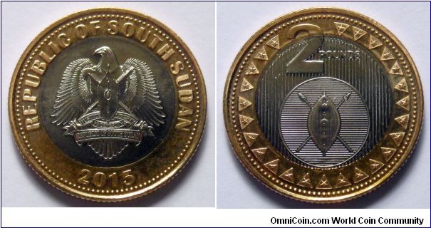 South Sudan 2 pounds.
2015, Bimetal.