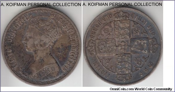 KM-746.2, 1874 Great Britain florinl silver, reeded edge; die #26, decent, very fine or about example of the Gothic type, dark toned.