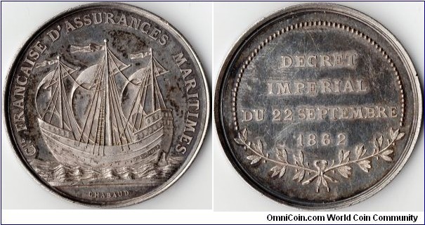 silver jeton /medal struck for La Compagnie Francaise, a french maritime assurer.