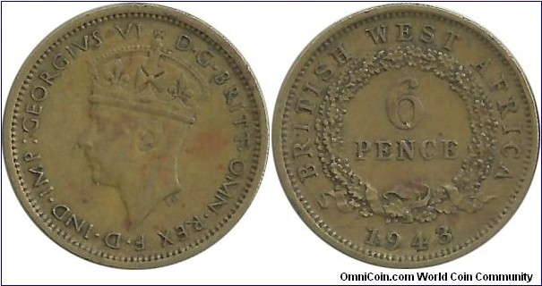 BWestAfrica 6 Pence 1943