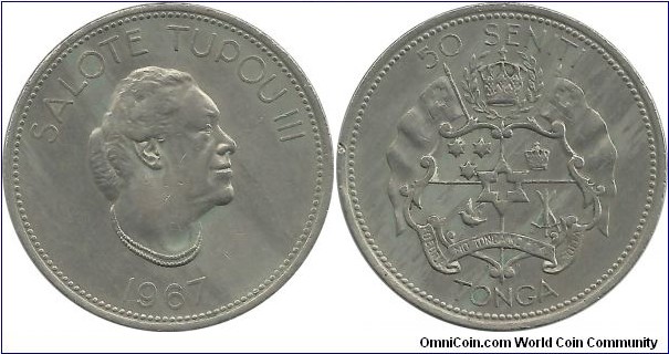 Tonga 50 Seniti 1967 (Queen Salote 1918-1965)