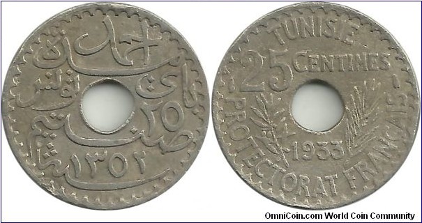 Tunisia 25 Centimes AH1352-1933