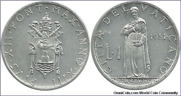 Vatican 1 Lira 1951