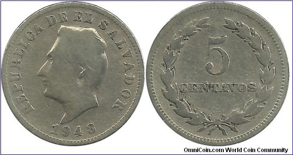 El Salvador 5 Centavos 1948