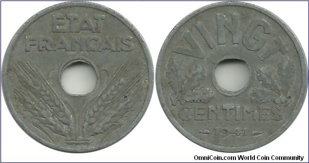 France Vingt Centimes 1941(Zn) 2. coin