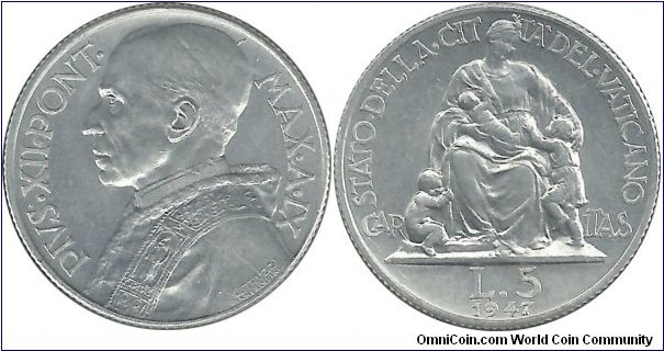 Vatican 5 Lire 1947 -Al-