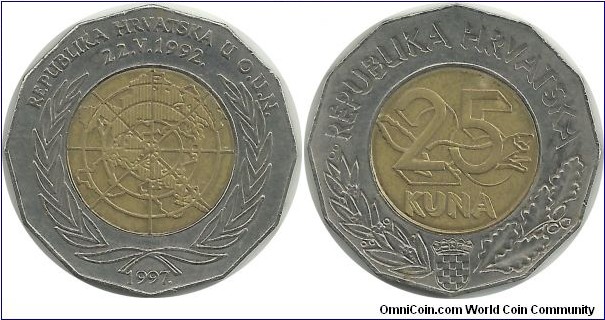 Croatia 25 Kuna 1997-Entering the UN 5th Year (22-05-1992)