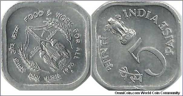 IndiaComm 5 Paise 1976(B) - Food & Work for all
