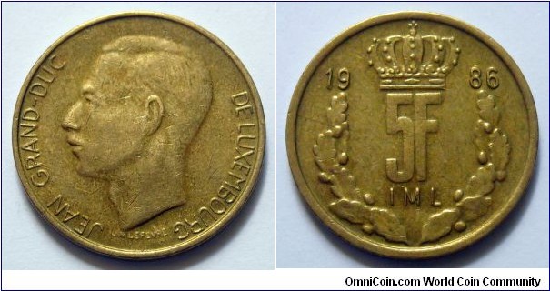 Luxembourg 5 francs.
1986