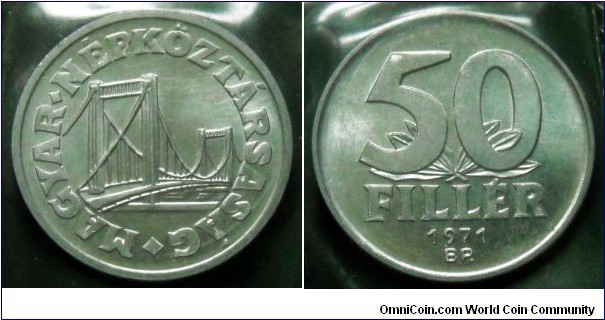 Hungary 50 filler from 1971 annual coin set. Mintage: 50.001 pieces.