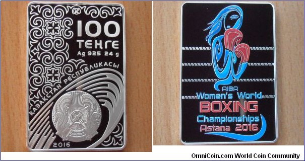 100 Tenge - Women's World Boxing Championships Astana - 24 g 0.925 silver Proof - mintage 1,000