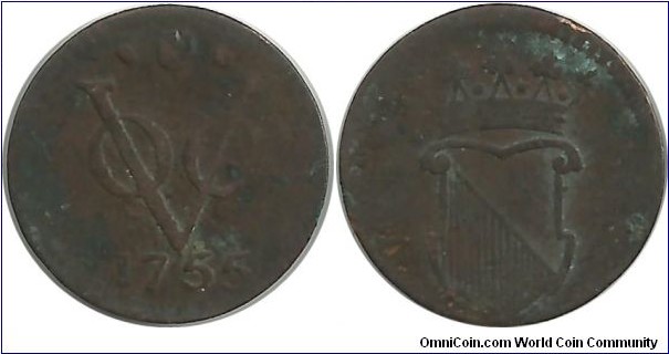 (Nederlandsch Indie) VOC ½ Duit 1755-Utrecht Issue