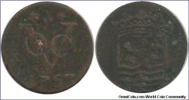 (Nederlandsch Indie) VOC 1 Duit 1753-Zeeland Issue