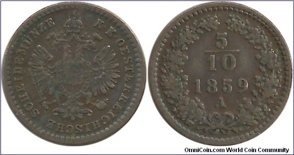 Austria 5/10 Kreuzer 1859A