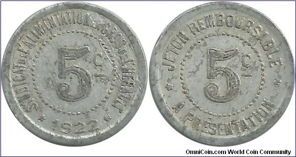 France 5 Centimes 1922-Jeton