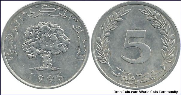 Tunisia 5 Milliemes 1996