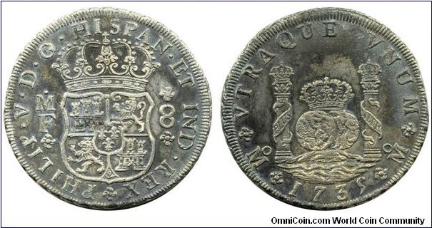 Spanish colonial, Mexico, Philip V, 8 Reales, 1735. Assayer: M.F., Mexico city mint. 26.8g, 38mm, silver. The Rooswijk ship wreck. The Rooswijk belonged to the Dutch East India Company and on its second voyage to the east on 9 January 1740, it hit the Goodwin sand banks in the English channel, approximately 8km from the British mainland. The Rooswijk was discovered on the Goodwin Sands by an amateur diver in 2004. It lies in about 24 metres (79 ft) of water at the northeast end of Kellett Gut. An extremely high grade scarce early date coin in good extremely fine condition.