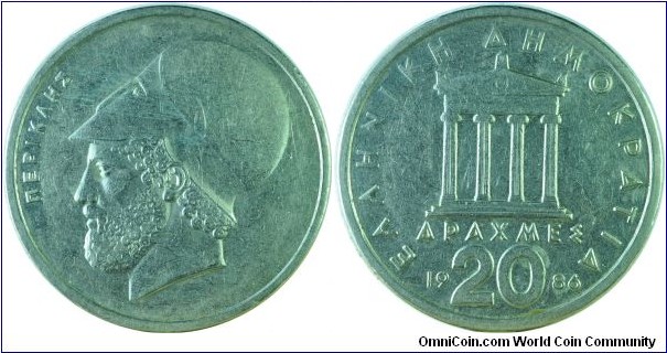 Greece20Drachmes-km133-1986
