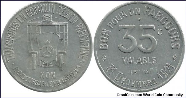 France Token 35 Centimes 1921-Paris