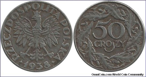 Poland 50 Groszy 1938 (Fe) WW-2 German occp. coin