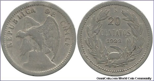 Chile 20 Centavos 1932 (w-o O'ROTY)