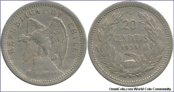 Chile 20 Centavos 1939 (w O'ROTY)