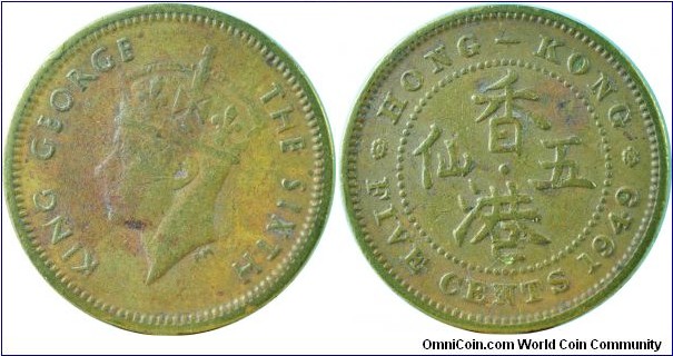 Hongkong5Cents-km26-1949