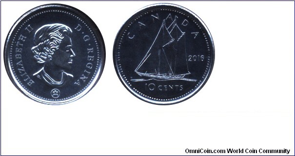 Canada, 10 cents, 2016, Queen Elizabeth II, Scooter.