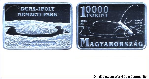 Hungary, 10000 forint, 2015, Ag, 39.6mm, 31.46g, Unusual shape, Duna-Ipoly National Park.