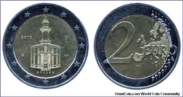 Germany, 2 euros, 2015, Cu-Ni-Ni-Brass, bi-metallic, 25.75mm, 8.5g, MM: D, Hessen.