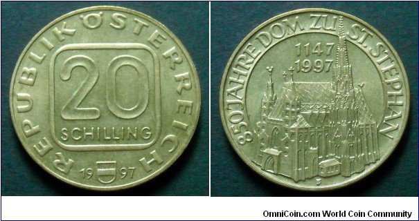 Austria 20 schilling.
1997, 850th Anniversary of St. Stephan's Cathedral.