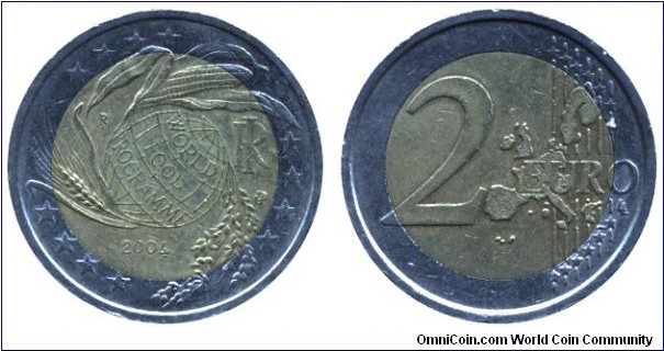 Italy, 2 euros, 2004, Cu-Ni-Ni-Brass, bi-metallic, 25.75mm, 8.5g, World Food Programme.