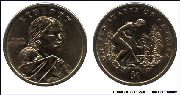 USA, 1 dollar, 2009, Mn-Brass, 26.5mm, 8.07g, MM: D, Planting crops.