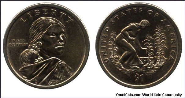 USA, 1 dollar, 2009, Mn-Brass, 26.5mm, 8.07g, MM: D, Planting crops.
