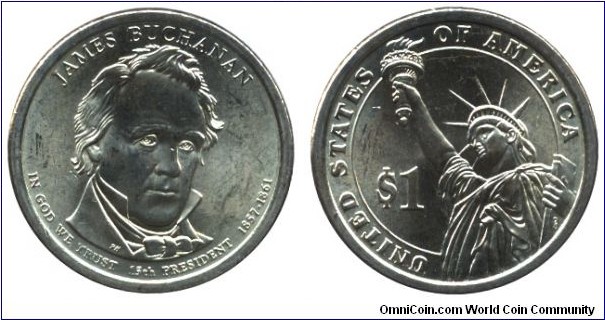USA, 1 dollar, 2010, Mn-Brass, 26.5mm, 8,07g, MM: D, ames Buchanan, 15th President, 1857-1861.