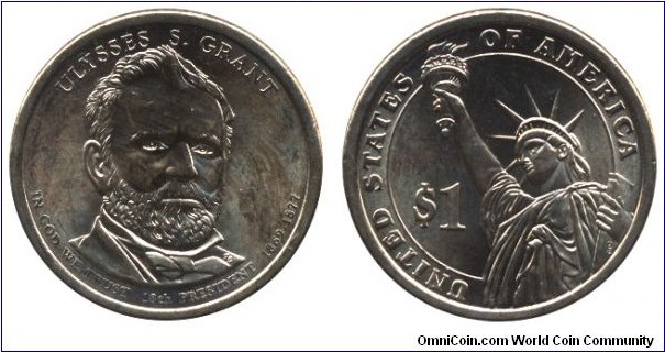 USA, 1 dollar, 2011, Mn-Brass, 26.5mm, 8,07g, MM: D, Ulysses S. Grant, 18th President, 1869-1877.