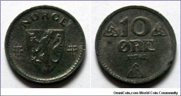 Norway 10 ore.
1942, Zinc.