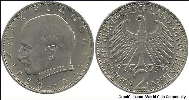 Germany-West 2 DeutscheMark 1966F-Max Planc